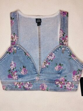 wild fable Light Blue Denim Floral Crop Tank Bralette retro Y2K festival top XS